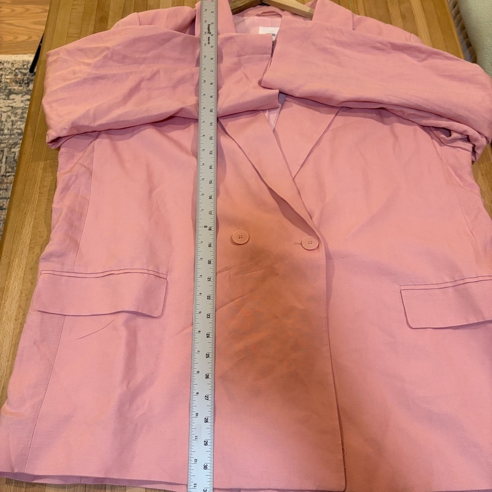 H&M Pink Linen Blend Double-Breasted Blazer Classic Office Minimalist - Picture 8 of 9